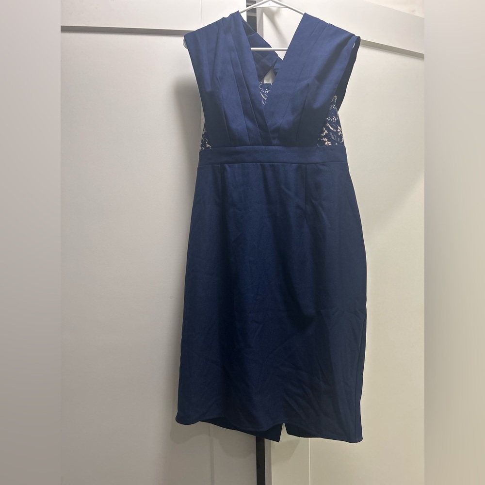 Little Mistress Blue Sheath Midi Dress V-Neck Sleeveless